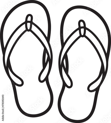 flip flops Line Art Illustration, Coloring Book Page Line Art Drawing