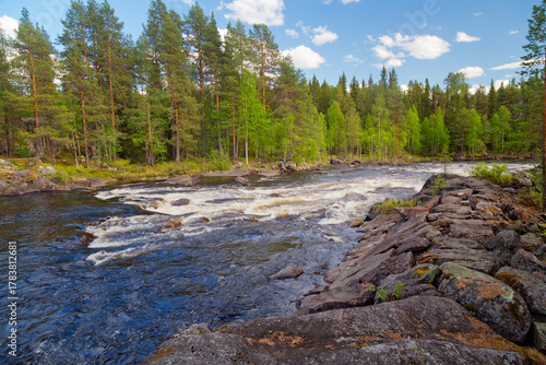 Beautiful wild river near Storuman in Lapland, northern Sweden