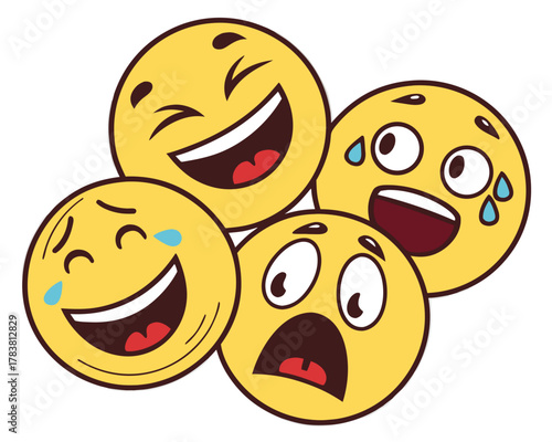 A group of diverse emoji faces expressing different emotions