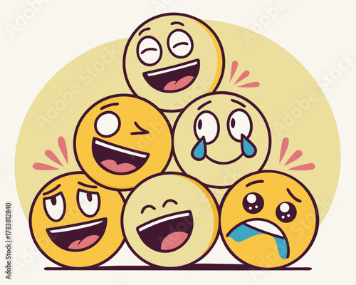 A pile of expressive emojis showing various emotions