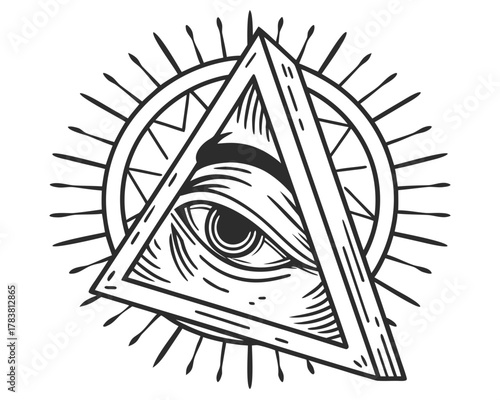 All seeing eye within a triangle and sun rays