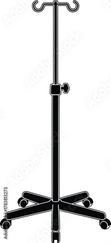 Medical intravenous drip stand vector illustration icon. Adjustable IV medical equipment for Hospital patient treatment care silhouette. 