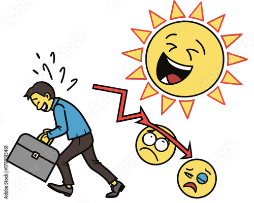 Man s downward spiral under a laughing sun