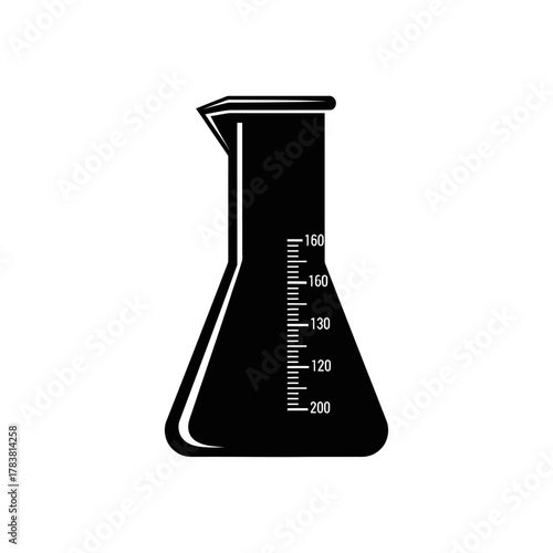 Black and white illustration of a laboratory flask for science experiments.