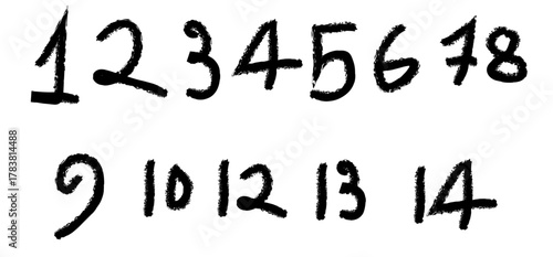Handwritten numbers from 1 to 14