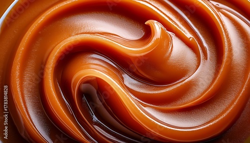 Close-up of a smooth, salted caramel texture swirl
