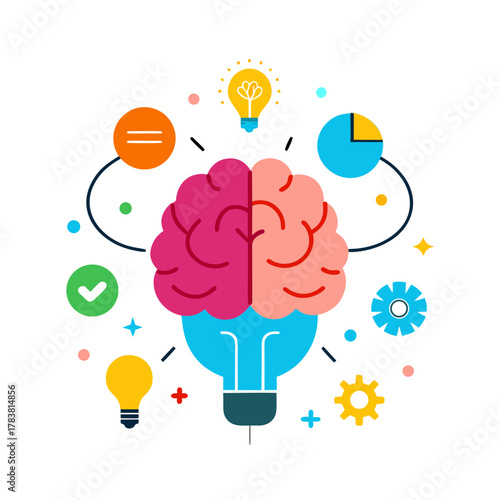 Creative brainstorming and idea generation with lightbulbs and gears