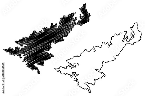 Amami Oshima island (Japan, East Asia, Japanese archipelago, Amami Islands) map vector illustration, scribble sketch Amami Oshima map