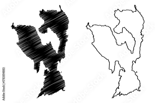 Etajima island (Japan, East Asia, Japanese archipelago) map vector illustration, scribble sketch Etajima map