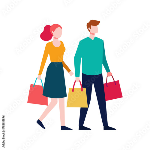 Couple walking together carrying shopping bags after a day of retail therapy