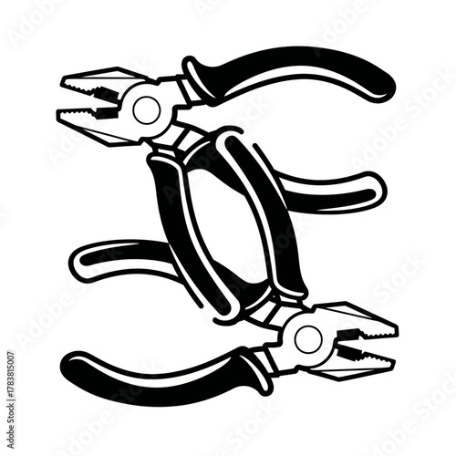 Two pliers tools arranged in a symmetrical design for construction.