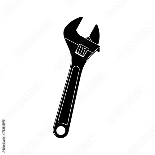 Adjustable wrench tool silhouette isolated on white background.