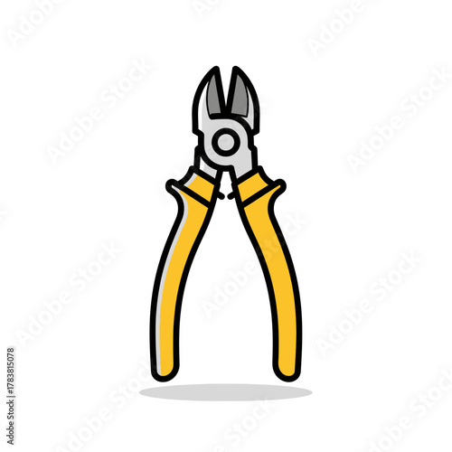 Yellow handled wire cutter tool isolated on white background.