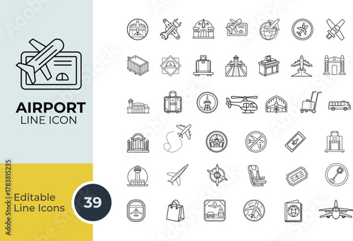 Airport Line Editable Icons set. 