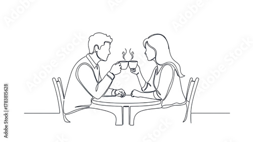 Young couple Sharing Coffee, Cozy One-Line Vector Illustration, Minimalist Romance, Lifestyle Illustration