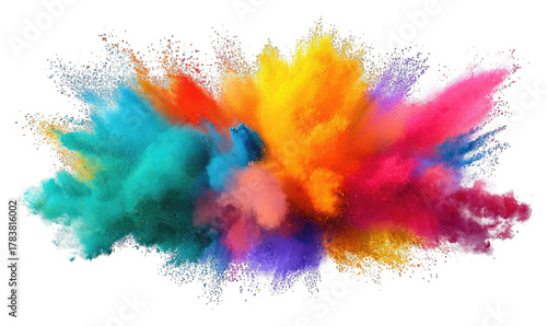 Explosion of Vivid Colors: A captivating explosion of multicolored powder bursts forth, showcasing a vibrant array of hues and a dynamic sense of energy.