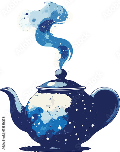 Enchanted Teapot Releasing Steam That Forms Constellations and Stars