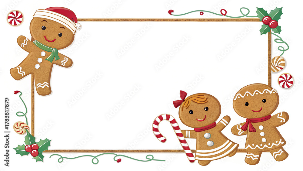 Fototapeta premium christmas frame with gingerbread man