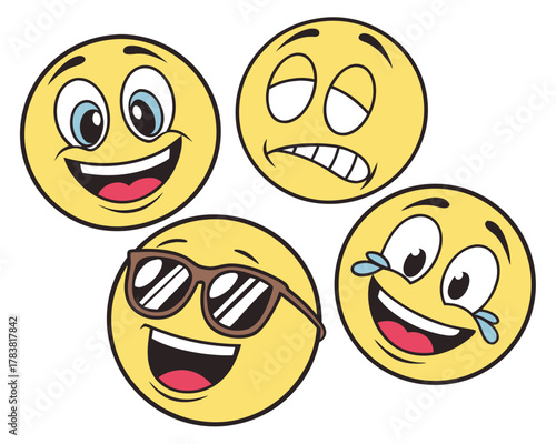 Collection of diverse emoji faces expressing various emotions and moods