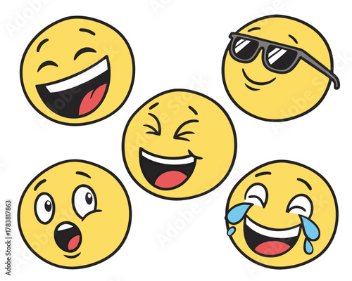 Collection of happy and laughing emoji faces with various expressions