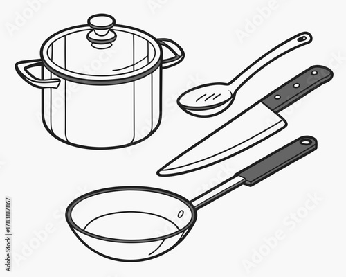 Collection of kitchen utensils and cookware