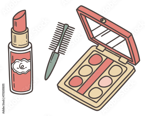 Cute cartoon makeup essentials lipstick mascara wand and eyeshadow palette