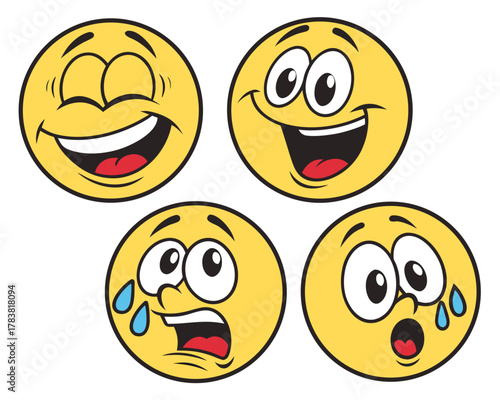 Four cartoon emoticons displaying various emotions