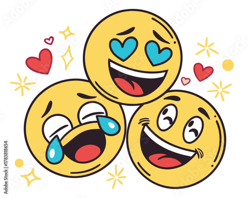 Three happy emojis expressing joy and laughter