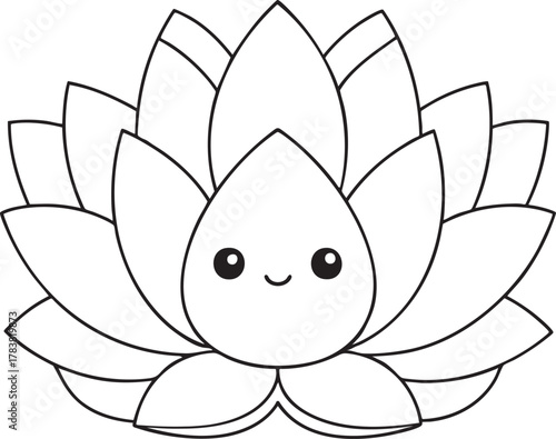 Cute lotus flower outline illustration for kids coloring book and peaceful mindfulness art
