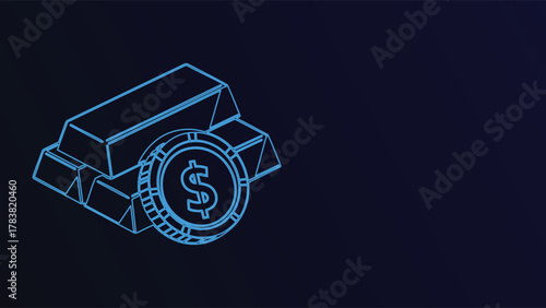 Isometric Gold Bars with Dollar Coin Vector Illustration Featuring Wealth Accumulation Financial Growth Investing and Economic Prosperity On Dark Blue Background
