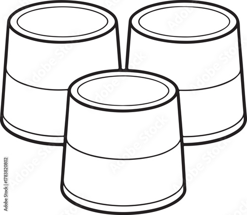 Three small cylindrical containers arranged in a triangle