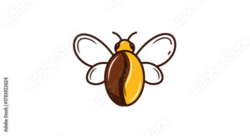 Coffee bean bee logo design with wings and antenna illustration.