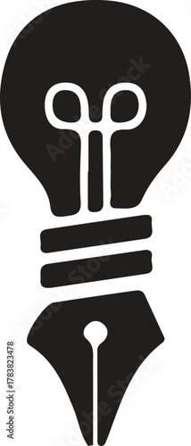 Lightbulb pen nib combination symbol for creative ideas and writing