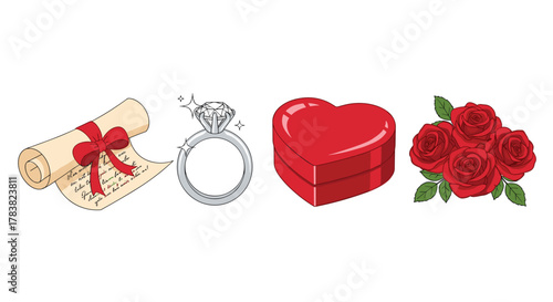 Wedding and Romance Symbols Collection, Generative AI.