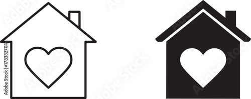 Heart inside home icon illustration, love house symbol vector, family care concept, minimalist design, health and home protection graphic