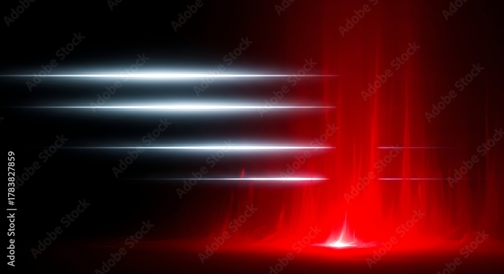 Obraz premium Abstract streaks of white light against a dark background with a vibrant red glow effect