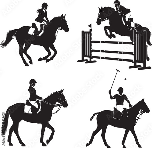 Equestrian activities showing jumping and polo horse rider