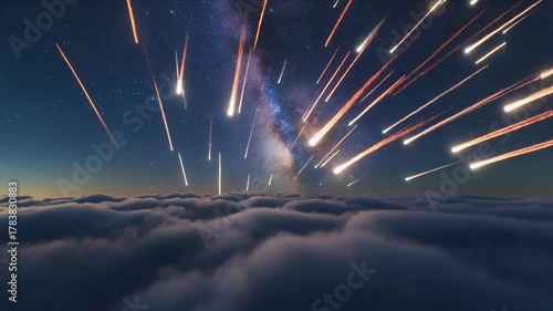 Spectacular Meteor Shower Above Clouds Seamless Loop