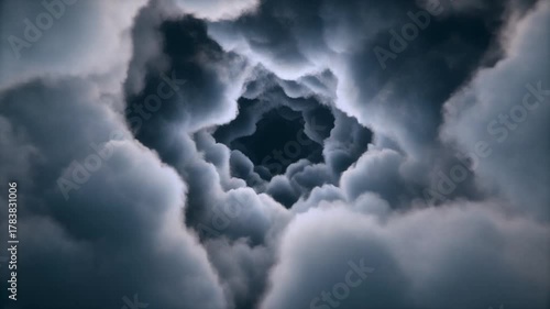 Dynamic Flight Through Dense Storm Clouds Tunnel Loop