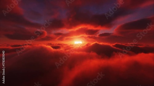 Breathtaking Fiery Sunset Over Clouds Loop