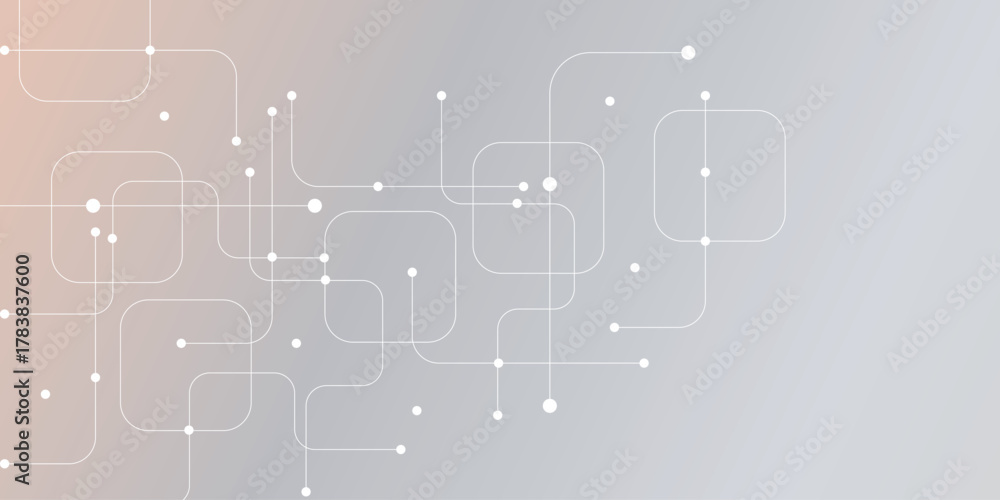 Fotografie Minimal light grey gradient with white rounded line network and nodes — abstract