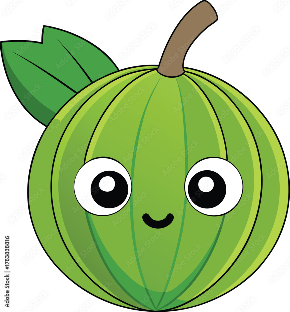 Obraz premium Green Gooseberry Berry Vector Art with Leaves on White Background | Fruit Illustration