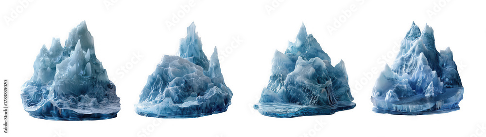 Fototapeta premium Four abstract ice formations isolated on transparent background