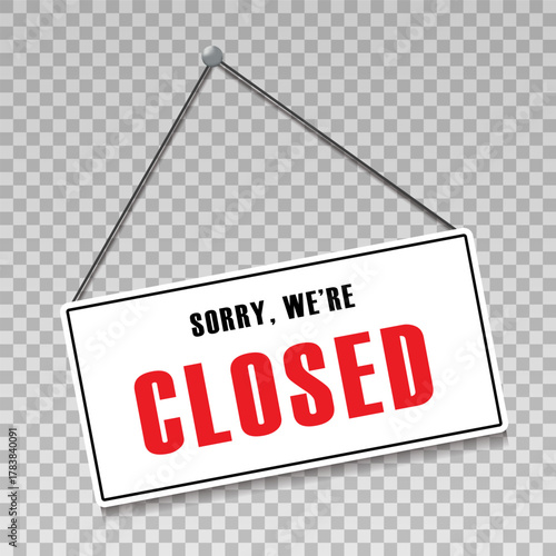 Closed sign on a nail with string Suitable for decorating store entrances and much more Sign on a transparent background Vector