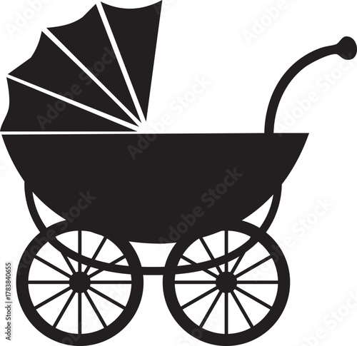 Classic Baby Carriage or Pram Silhouette Vector Icon