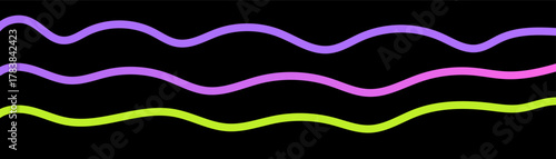 Abstract wavy lines of purple and green on a black background