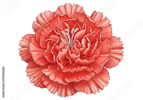 Elegant Carnation Flower Illustration on Black Background Detailed Floral Design