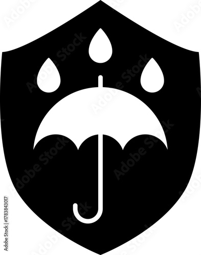 Waterproof icons. Water Proof sign collection. Water resistant symbol. Water protection icon with shield. Vector, PNG, jpeg. Keep dry. Open umbrella with water droplets icons set Water drop protection