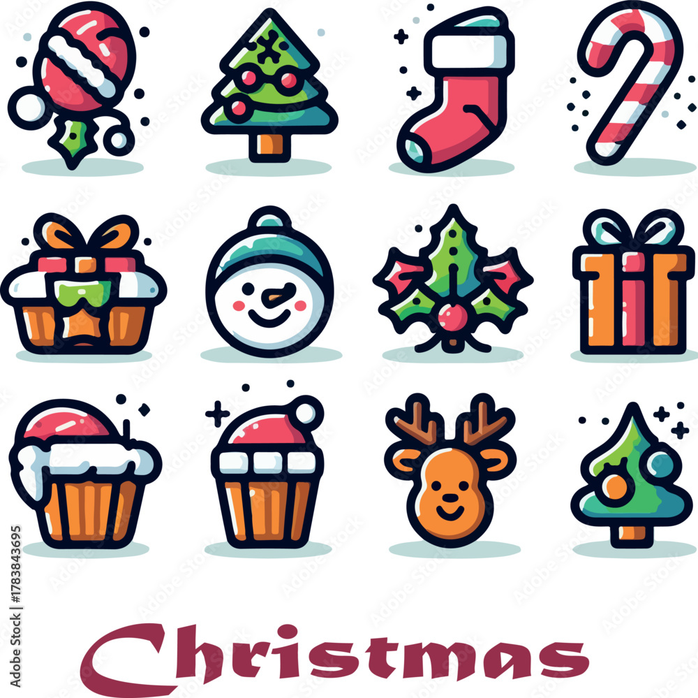 Fototapeta premium Christmas bundle logo icon vector white background .