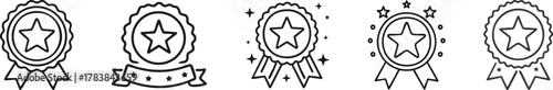 Integrity badge outline icon with star and ribbon symbol representing honesty, ethics, and moral values